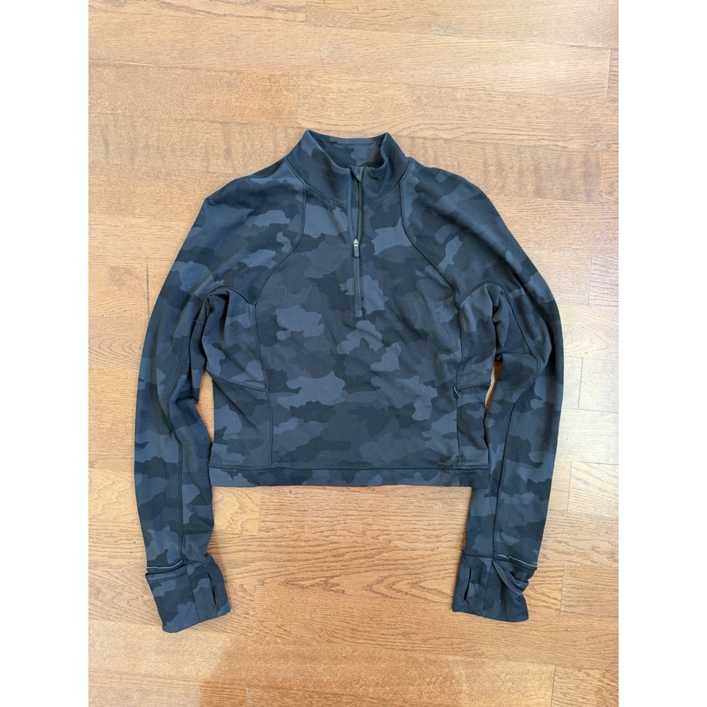Lululemon Its Rulu Run Cropped Half-Zip Camo Black Womens Size 10